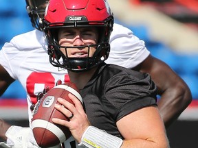 Quarterback Nick Arbuckle, seen here practising at McMahon Stadium with the Calgary Stampeders on August 15, 2019, has extended his contract with the Edmonton Elks through to the end of next year.