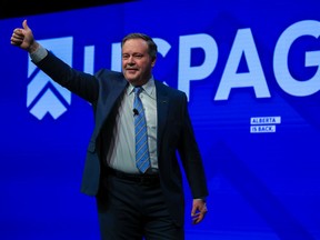 Alberta Premier Jason Kenney acknowledges the crowd after his keynote speech at the United Conservative Party annual general meeting in Calgary on Saturday, November 20, 2021. Gavin Young/Postmedia