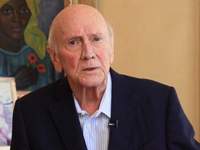 This video grab from an undated video released by the FW de Klerk Foundation shows former South African President FW de Klerk tendering an apology, in a posthumous video message.