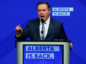 Alberta Premier Jason Kenney addresses delegates at the annual Alberta United Conservative Party (UCP) convention in Calgary, Alberta, Canada November 20, 2021.  REUTERS/Todd Korol