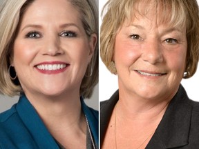 Andrea Horwath, left, is the Leader of the Ontario NDP and MPP for Hamilton Centre and Jennie Stevens is the NDP's critic for Veterans, Legions and Military Affairs and the MPP for St. Catharines.