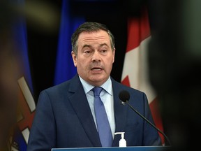 Premier Jason Kenney provides an update on COVID-19 and the vaccine for children ages 5-11 during a news conference in Edmonton, November 23, 2021. Ed Kaiser/Postmedia