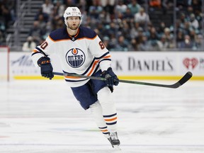 Markus Niemelainen #80 of the Edmonton Oilers skates against the Seattle Kraken during the third period at Climate Pledge Arena on December 03, 2021 in Seattle, Washington.