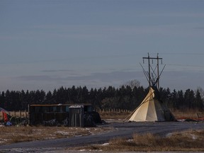 A teepee stands at a homeless camp in Wetaskawin, Alta. on Thursday, December 9, 2021.