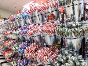 Dozens of flavours of candy canes are seen in the shop, at Hammond's Candies, the largest U.S. wholesale supplier of candy canes, in Denver, Dec. 16, 2021.