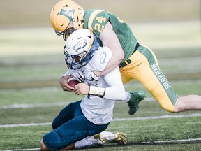 University of Alberta Golden Bears linebacker Josiah Schakel (24) was named U SPORTS' Most Outstanding Defensive Player for the 2021 season.