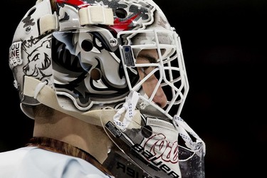 The Edmonton Oil Kings' goaltender Sebastian Cossa (33) during second period WHL action against the Moose Jaw Warriors at Rogers Place, in Edmonton Saturday Dec. 4, 2021.