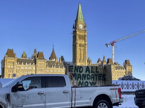 A few anti vaccine mandate protesters have arrived in Ottawa on Friday, Jan. 28, 2022.