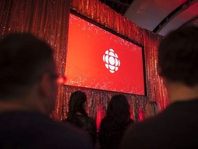 The CBC logo is projected onto a screen during the CBC's annual upfront presentation at The Mattamy Athletic Centre in Toronto, Wednesday, May 29, 2019.