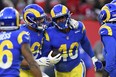 Los Angeles Rams outside linebacker Von Miller (40) and defensive end Aaron Donald (99) should put plenty of heat on Bengals QB Joe Burrow in Sunday's Super Bowl.