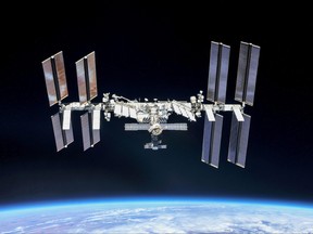 The International Space Station (ISS) photographed by Expedition 56 crew members from a Soyuz spacecraft after undocking, Oct 4, 2018.