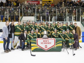 The University of Alberta men's hockey team won the Canada West championship defeating the UBC Thunderbirds 7-0 at Clare Drake Arena on March 19, 2020.