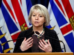 Provincial health officer Dr. Bonnie Henry talks about the lifting of the mask mandate coming this Friday and the removal of the vaccination passport in the coming weeks during a COVID-19 update in the press theatre at the legislature in Victoria, B.C., on Thursday, March 10, 2022.