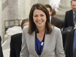 Danielle Smith, shown here in 2014 as leader of the opposition Wildrose Party, said on Thursday, March 31, 2022 she is re-entering politics with eyes on the UCP leadership.