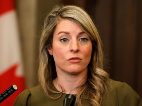 Canada's Minister of Foreign Affairs Melanie Joly speaks to the media after Ukraine's President Volodymyr Zelenskyy addressed Canada's parliament in Ottawa, Ontario, Canada March 15, 2022.