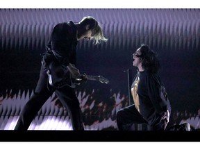 Finneas and Billie Eilish perform onstage during the 64th Annual GRAMMY Awards at MGM Grand Garden Arena on April 3, 2022 in Las Vegas.