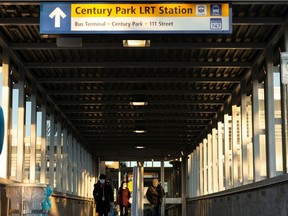 The Century Park LRT Station is seen in Edmonton, on Wednesday, Feb. 24, 2021.