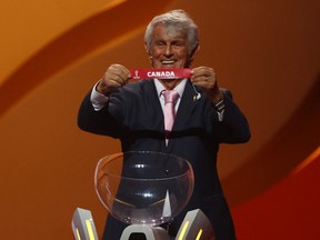 Canada gets drawn from Pot 4 by draw assistant Bora Milutinovic, to determine its positioning in the 2022 FIFA World Cup at the Doha Exhibition and Convention Center in Doha, Qatar on Friday, April 1, 2022.