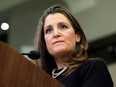 Deputy Prime Minister and Minister of Finance Chrystia Freeland speaks at a press conference in Ottawa, Feb. 17, 2022.
