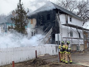Edmonton Firefighters respond to a fire in the area of 99 Street and 84 Avenue on April 15, 2022.