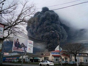 Smoke rises after an attack by the Russian army in Odessa, Ukraine, Sunday, April 3, 2022.