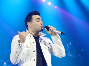 Hedley frontman Jacob Hoggard is pictured during a performance in Grande Prairie, Alta., on Feb. 9 2018.