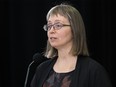 Alberta's chief medical officer of health Dr. Deena Hinshaw provides an update on the province's response to COVID-19 and the new Omicron variant, during a press conference in Edmonton, Monday Nov. 29, 2021.