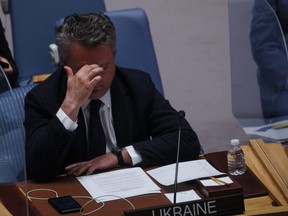 Sergiy Kyslytsya, Ukrainian Ambassador to the UN, attends the United Nations Security Council meeting amid Russia's invasion of Ukraine, at the United Nations Headquarters in Manhattan, N.Y., May 5, 2022.