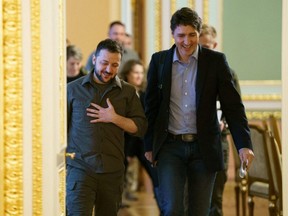 Prime Minister Justin Trudeau walks with Ukraine's President Volodymyr Zelenskyy  in Kyiv, Ukraine, on Sunday May 8, 2022, as Russia's attack on Ukraine continues,
