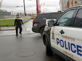 Edmonton police were investigating a homicide on Thursday, May 19, 2022, at Universal Electronic and Video at 10543-98 St. in Edmonton's downtown Chinatown district that occurred on Wednesday, May 18, 2022.
