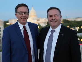 Premier Jason Kenney, right, met with Jason Kenney of Richmond, VA at the Canadian Embassy on May 16. The second Kenney often gets mistaken for the premier on social media, and has made a running joke of the mixups.