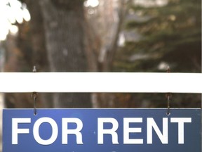 A For Rent sign is shown in front of a rental property in Calgary. File photo.