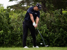 U.S.A.'s Gavin Hall tees off during Fortinet Cup play at the ATB Classic at the Edmonton Petroleum Golf and Country Club on Friday, June 17, 2022.