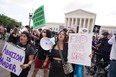 Anti-abortion demonstrators gather outside the U.S. Supreme Court in Washington, D.C., on June 24, 2022.