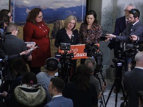 Alberta NDP Leader Rachel Notley reacts to the 2020 budget in Edmonton on Thursday, February 27, 2020.