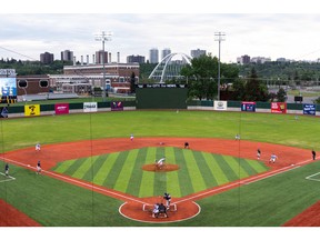 The Edmonton Riverhawks play the Portland Pickles at RE/MAX Field in Edmonton, on Tuesday, June 7, 2022.