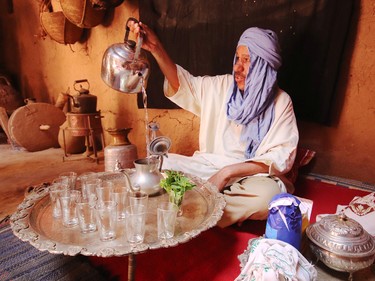 Hot mint tea is a common drink in Morocco.