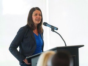 UCP leadership candidate Danielle Smith speaks at a campaign rally in Chestermere on Tuesday, August 9, 2022.