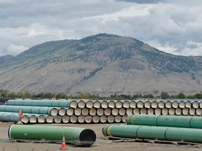 FILE PHOTO: A pipe yard servicing government-owned oil pipeline operator Trans Mountain is seen in Kamloops, British Columbia, Canada on June 7, 2021.