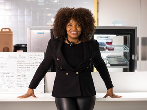 Tracy Folorunsho-Barry poses for a portrait in her social enterprise Nurture Kitchen and Cafe at The Orange Hub in Edmonton. She is being celebrated in the 14th annual Top 25 Canadian Immigrant Awards.