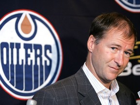 Edmonton Oiler general manager Kevin Lowe speaks to the media at the team's offices in a 2006 file photo.