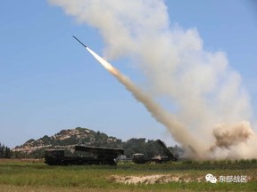 The Ground Force under the Eastern Theatre Command of China's People's Liberation Army (PLA) conducts a long-range live-fire drill into the Taiwan Strait, from an undisclosed location in this August 4, 2022 handout released on August 5, 2022.
