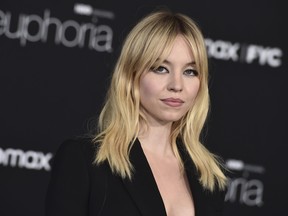 Cast member Sydney Sweeney arrives at a "Euphoria" Los Angeles event, Wednesday, April 20, 2022, at the Academy Museum.
