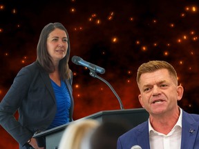 UCP leadership hopefuls Danielle Smith, left, and Brian Jean. Who needs fantasy TV when Albertans have the UCP leadership contest?