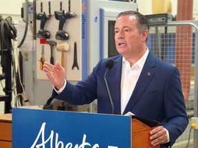Alberta Premier Jason Kenney speaks at a press conference held at Executive Millwork where he outlined some of his gevernments' plans to address the changing needs of education for youth entering the workforce. Tuesday, September 6, 2022.