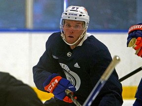 Edmonton Oilers captain Connor McDavid skates at the Downtown Community Arena in Rogers Place during an informal team skate on Monday, Sept. 12, 2022.