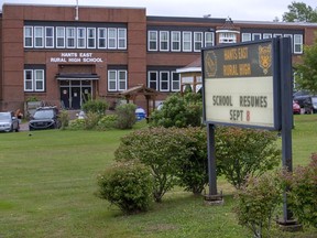 Hants East Rural High, located in the rural community of Milford, N.S., is seen on Sept. 3, 2020. The four Atlantic provinces and British Columbia all declared Monday a holiday for provincial public-sector employees, including teachers and school staff.