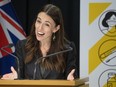 New Zealand Prime Minister Jacinda Ardern addresses a post Cabinet press conference at Parliament in Wellington, Nov. 22, 2021.