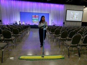 Final preparations at the BMO Centre in Calgary are underway in Calgary for the the UCP leadership vote on Thursday, October 6, 2022.