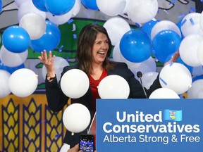 Danielle Smith celebrates at the BMO Centre in Calgary following the UCP leadership vote on Thursday, October 6, 2022. Jim Wells/Postmedia